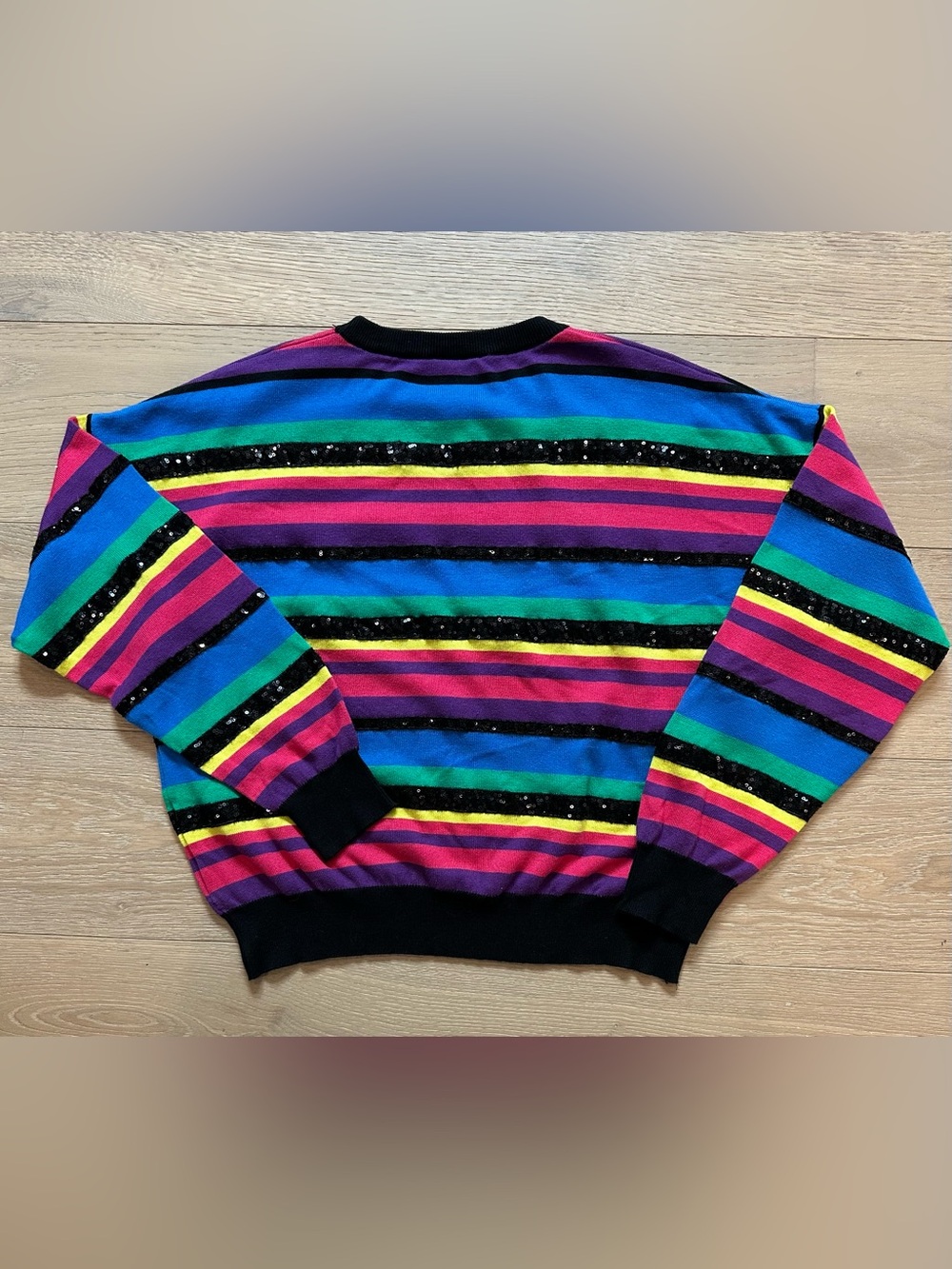 Queen of Sparkles Rainbow Striped Sequin Sweater. Size M - Picture 6 of 11